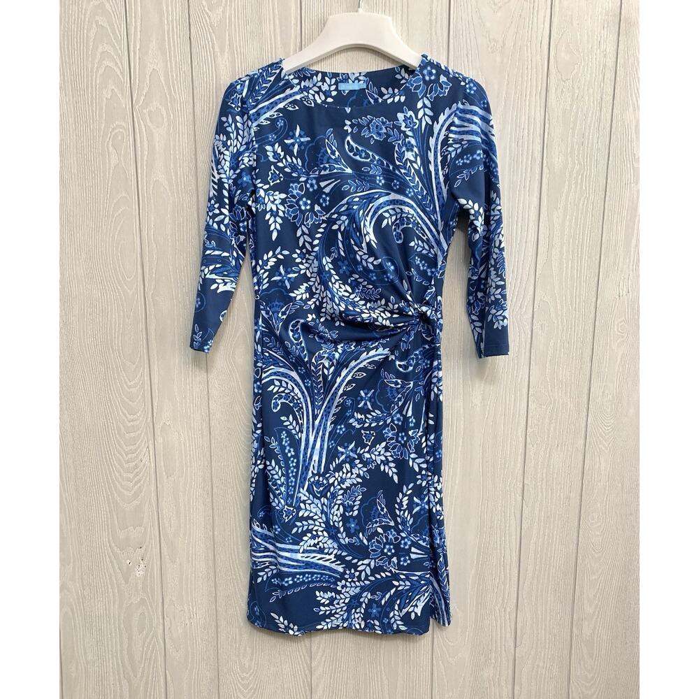 J. McLaughlin Blue Floral Sage Dress Catalina Cloth 3/4 Sleeve XS